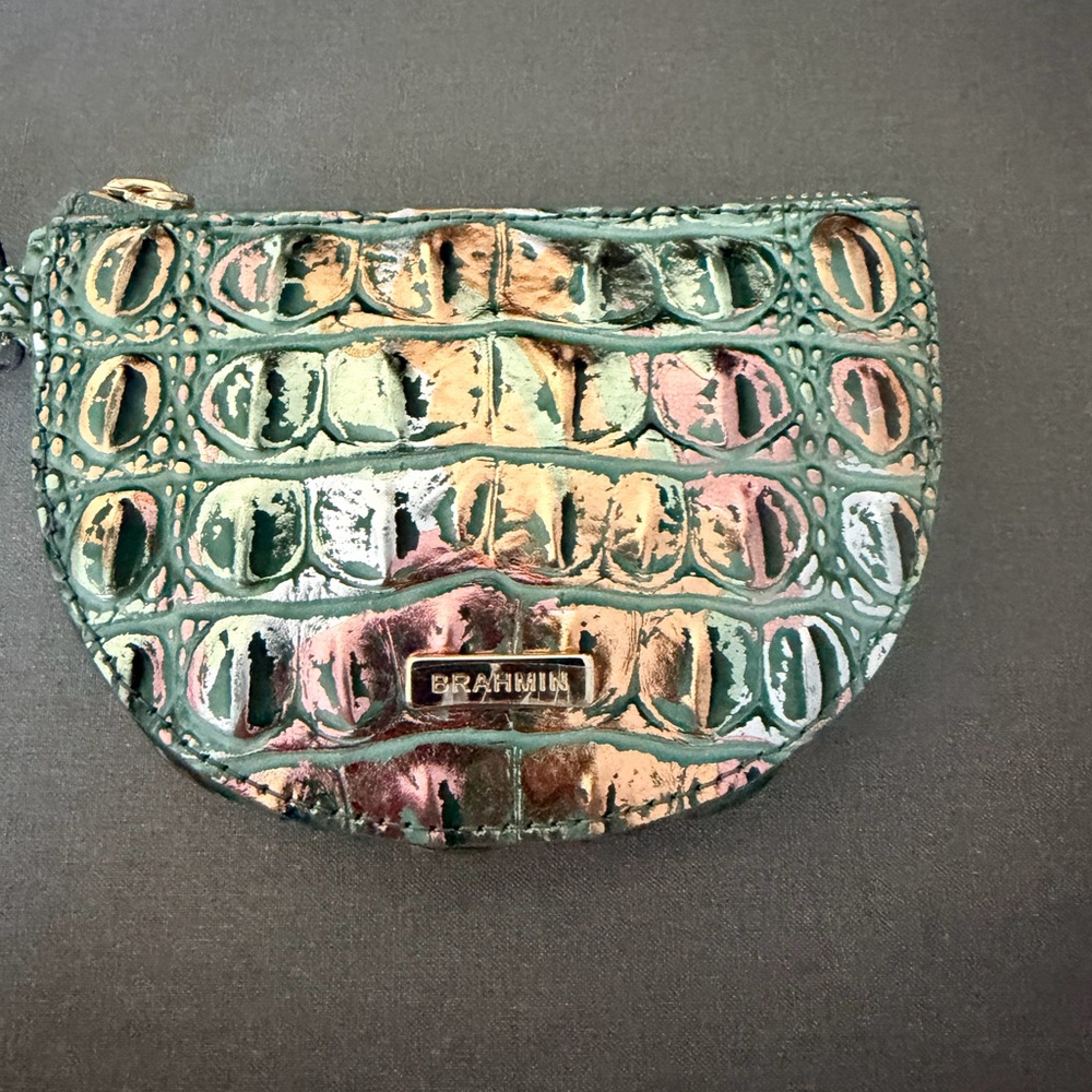Brahmin Iridescent Green and Pink Croc-Embossed Coin Pouch